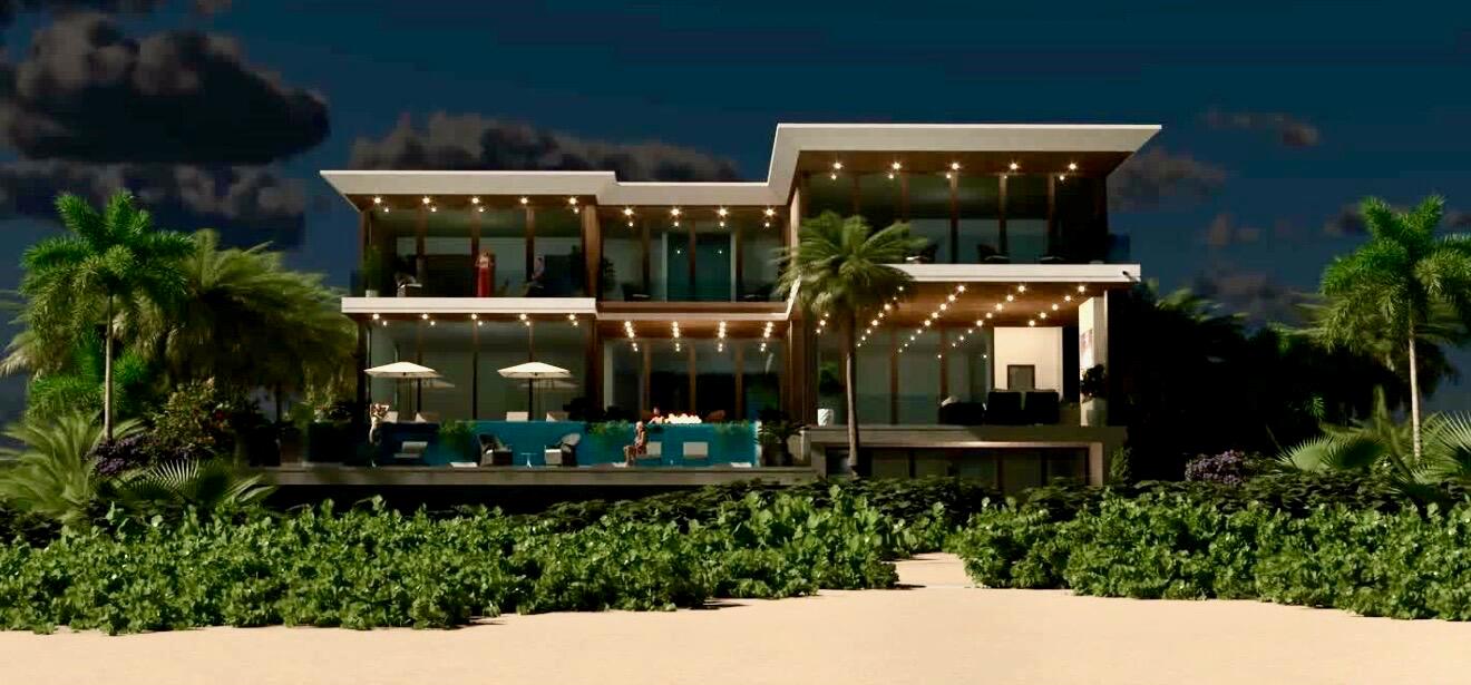 This is a rendering of a modern two-story beachfront villa with a private infinity pool — 3060 S Ocean Boulevard, Manalapan FL 33462, MANALAPAN, FL