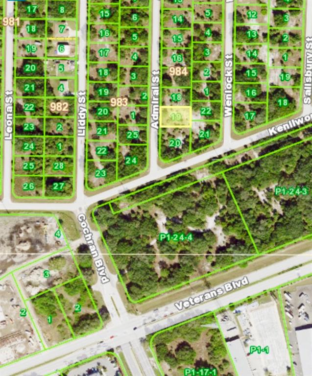 This is a map showing a highlighted residential lot in a suburban neighborhood — 474 ADMIRAL STREET, PORT CHARLOTTE, FL