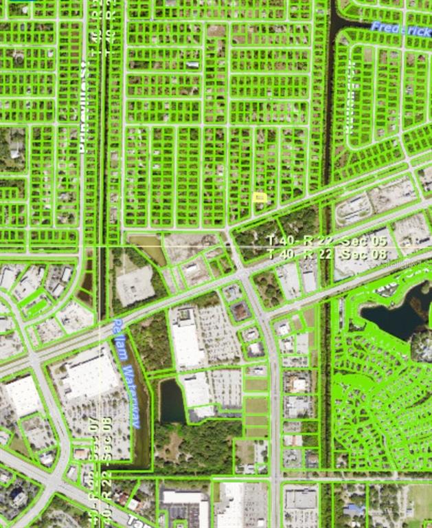 This is an aerial map showing residential and commercial property boundaries in a suburban area — 474 ADMIRAL STREET, PORT CHARLOTTE, FL