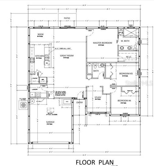 This is a floor plan for a single-story house featuring a garage, four bedrooms, and a patio — 13558 JERONIMO LANE, PORT CHARLOTTE, FL