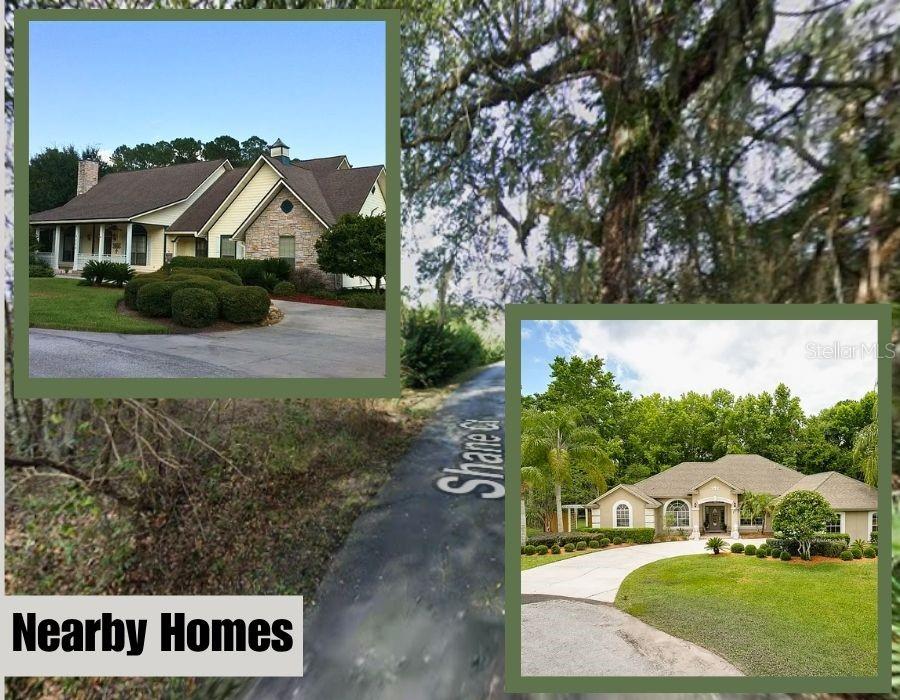 This image displays two separate exterior views of suburban houses with landscaped front yards — SHANE COURT, ST AUGUSTINE, FL
