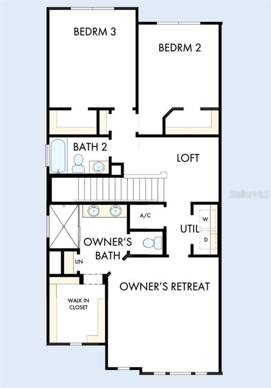This is a floor plan of a residential second story featuring three bedrooms and a loft — 7199 TIDELAND LANE, SARASOTA, FL