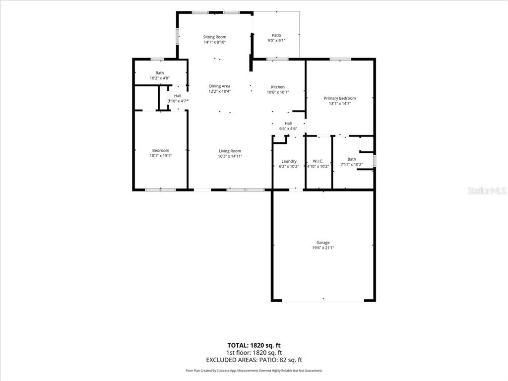 This is a floor plan showing a single-story house layout with a garage and patio — 3048 GLENWOOD PLACE, THE VILLAGES, FL