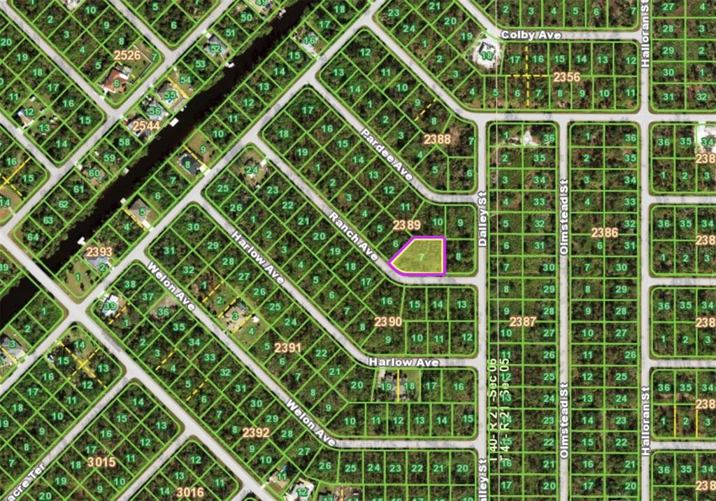 This is a map showing a highlighted vacant lot located at a street intersection — 12550 RANCH AVENUE, PORT CHARLOTTE, FL