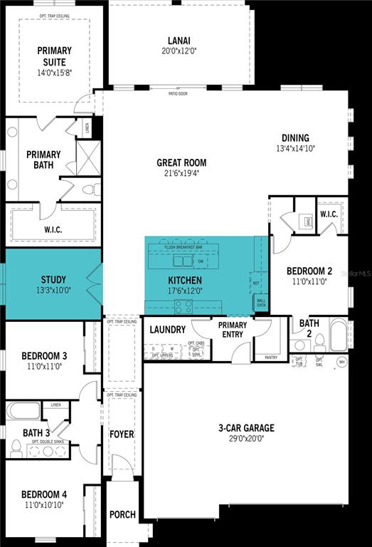 This is a floor plan for a single-story house with four bedrooms and a garage — 9553 NATURAL OAK POINT, DADE CITY, FL