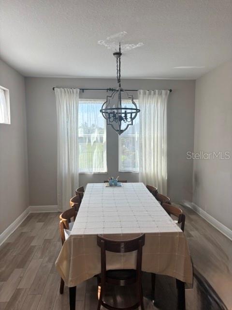 A dining room features a long table, a chandelier, and floor-to-ceiling curtains — 12571 NIGHT VIEW DRIVE, SARASOTA, FL