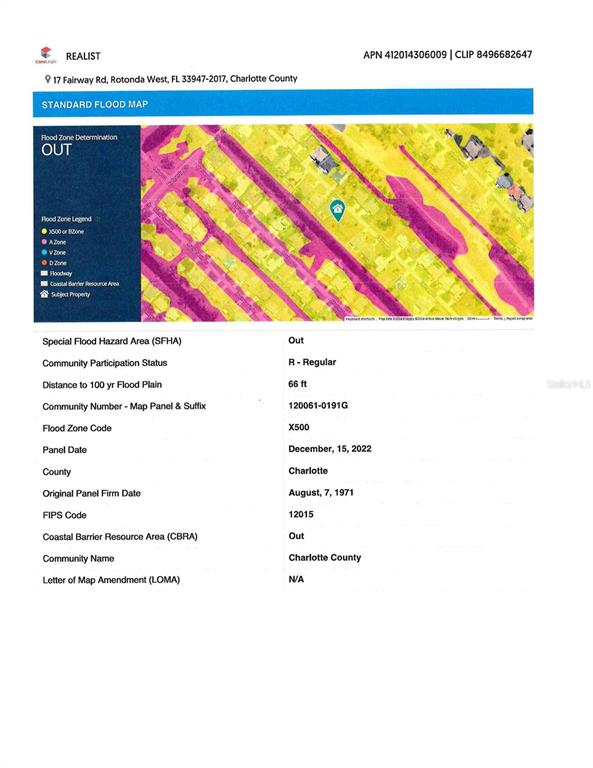 This is a flood zone map for a property in Charlotte County, Florida — 17 FAIRWAY ROAD, ROTONDA WEST, FL