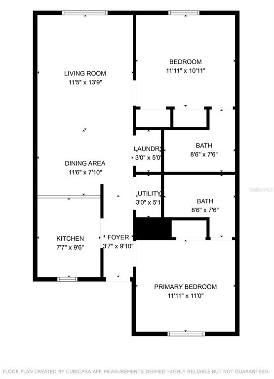 This is a floor plan for a residential unit with two bedrooms and two bathrooms — 83 SE 16TH AVENUE UNIT E303, GAINESVILLE, FL