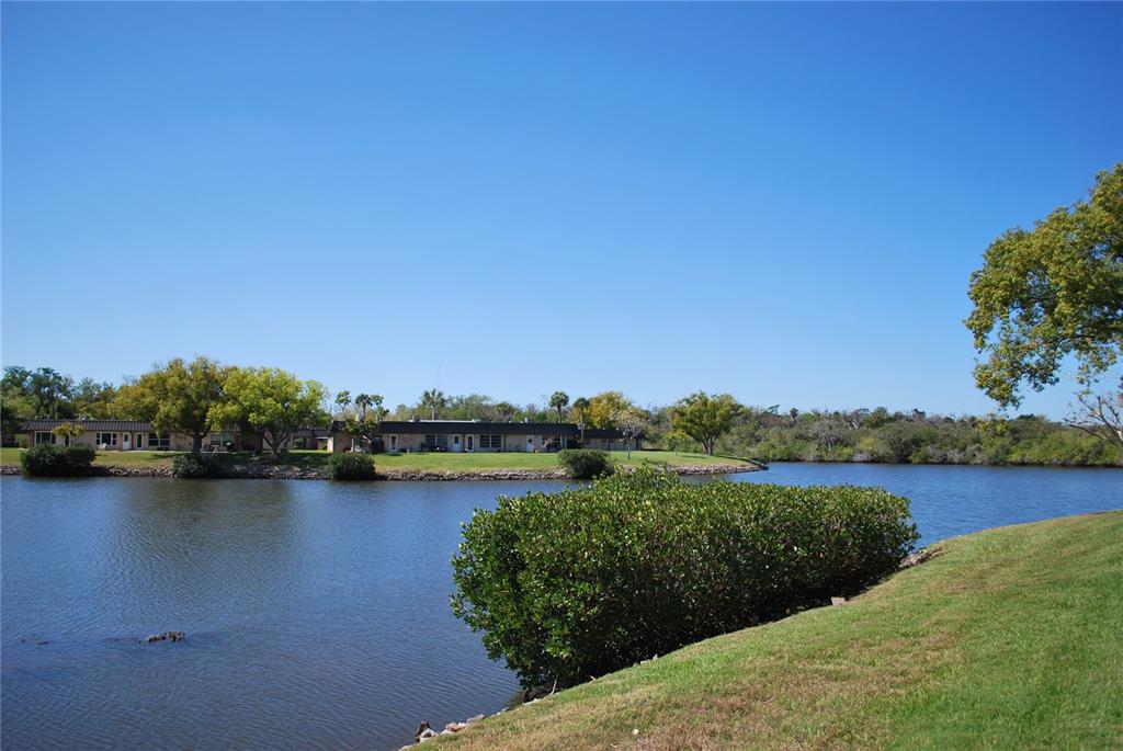 A view of a lake with a grassy bank and houses in the distance — 4136 STRATFORD DRIVE, NEW PORT RICHEY, FL