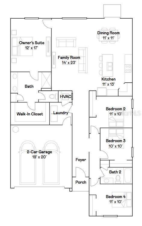 This is a floor plan for a single-story house with four bedrooms and a garage — 207 WINGED FOOT LANE, DAYTONA BEACH, FL