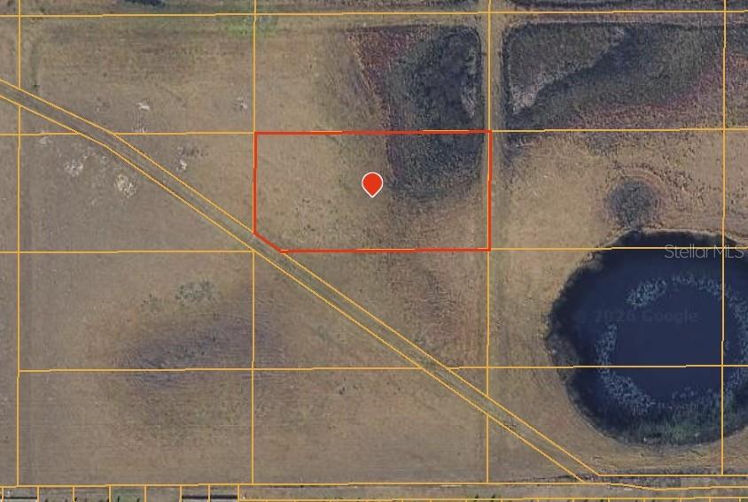 This is an aerial map view of a rectangular plot of land with a marker — BOWEN ROAD, DAVENPORT, FL