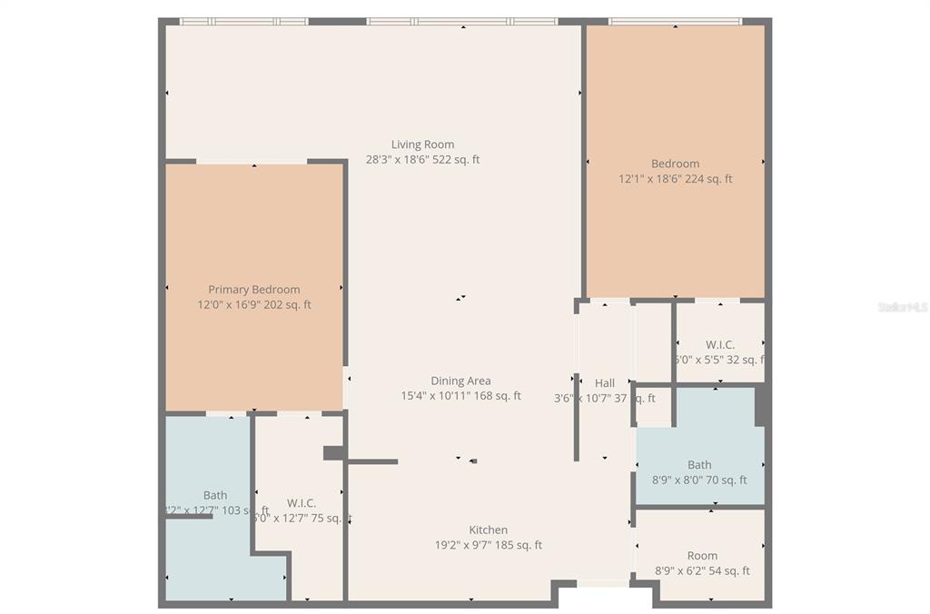 This is a floor plan showing the layout of a multi-room residential unit — 100 BLUFF VIEW DRIVE UNIT 604C, BELLEAIR BLUFFS, FL