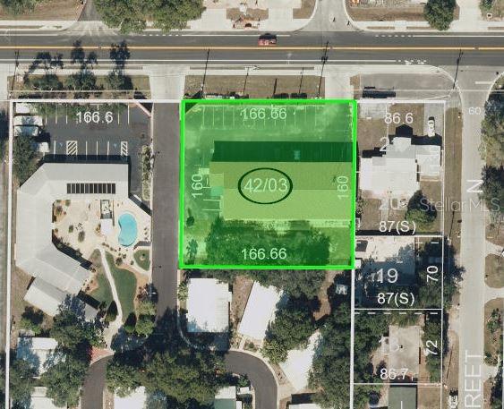 An aerial map shows a rectangular property highlighted in green with dimensions of 166.66 by 160 — 6880 46TH AVENUE N, ST PETERSBURG, FL