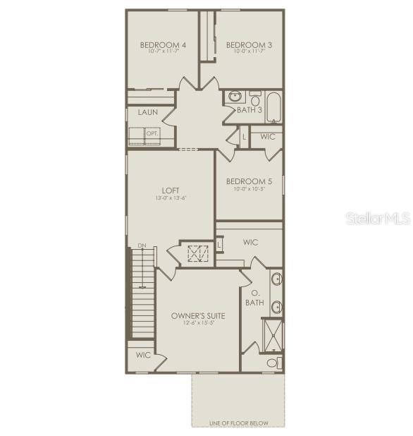 This floor plan shows the upper level of a home featuring five bedrooms and a loft — 10933 HEATHER HAVEN STREET, ORLANDO, FL