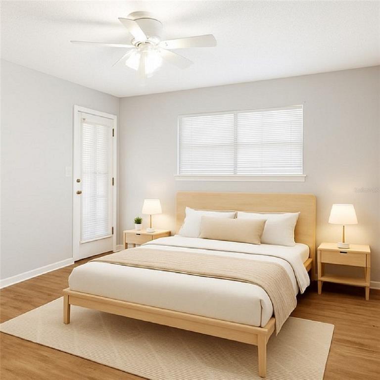 This is a digital rendering of a bedroom with light wood furniture and white walls — 5551 EXECUTIVE DRIVE, NEW PORT RICHEY, FL