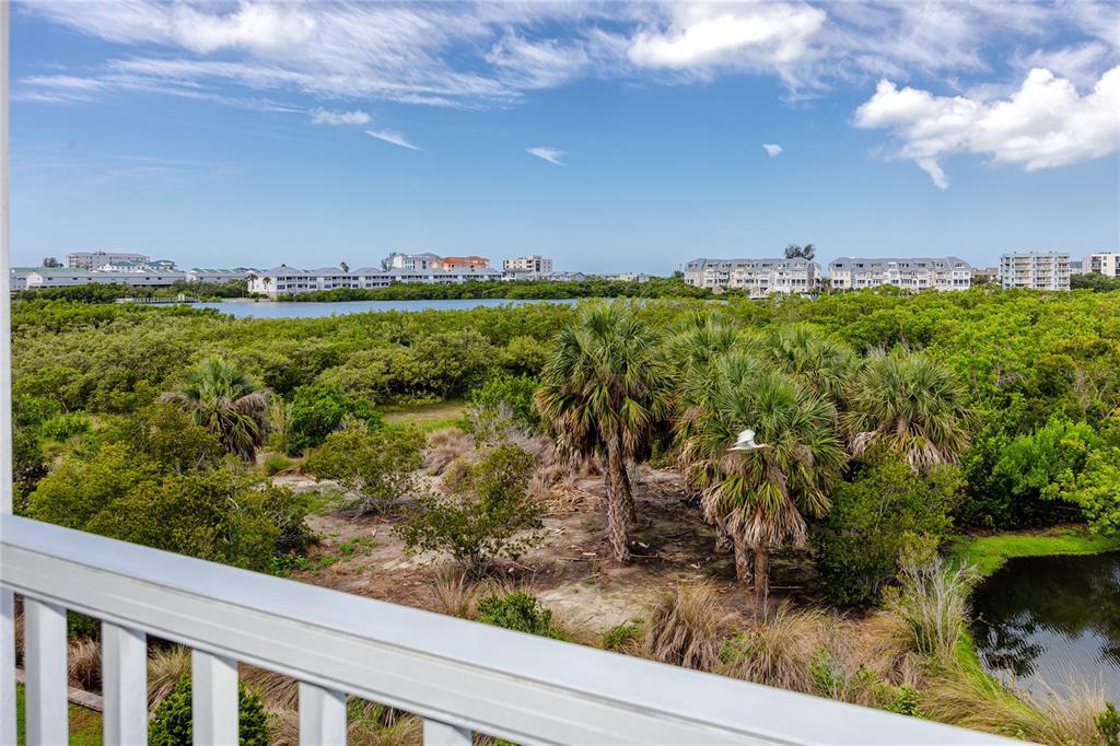An elevated view from a balcony overlooks a coastal landscape with palm trees and buildings — 14761 SEMINOLE TRAIL, SEMINOLE, FL