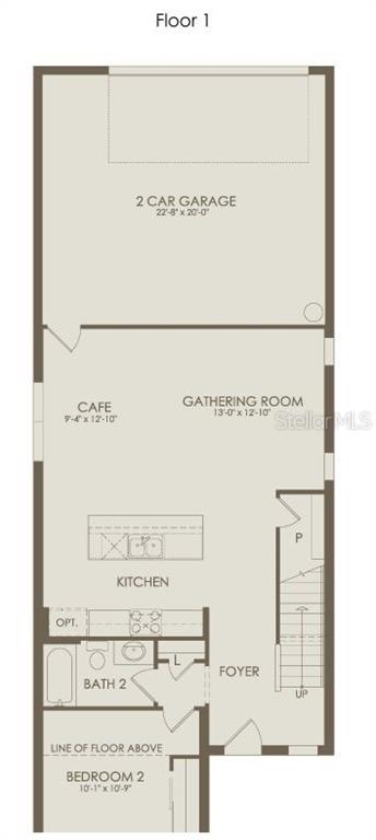 This is a floor plan for the first level of a home with a garage — 10705 LEAFY LAUREL STREET, ORLANDO, FL