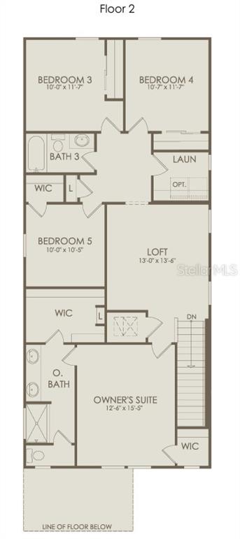 This is a floor plan for the second level of a house with five bedrooms — 10705 LEAFY LAUREL STREET, ORLANDO, FL