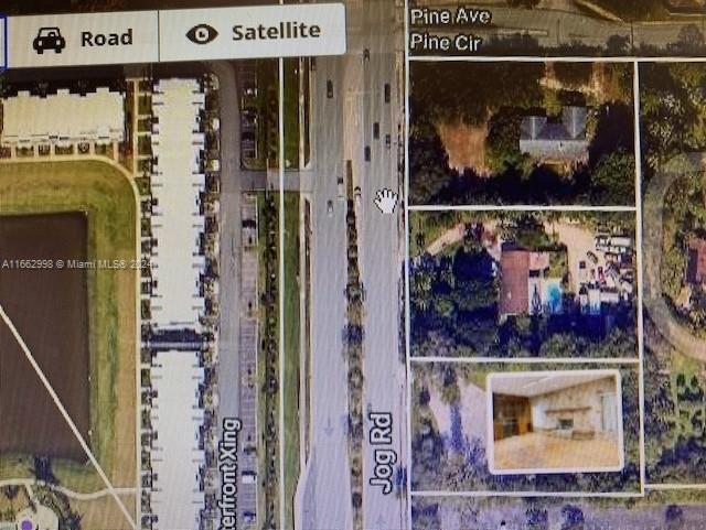 This is a map showing a residential area along Jog Road with an inset photo — 4450 S Jog Road, FL 33467, FL