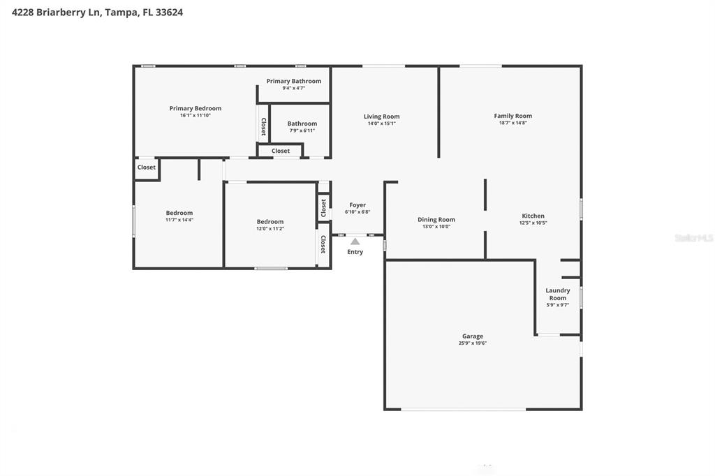 This is a floor plan showing the layout of a single-story residential home — 4228 BRIARBERRY LANE, TAMPA, FL