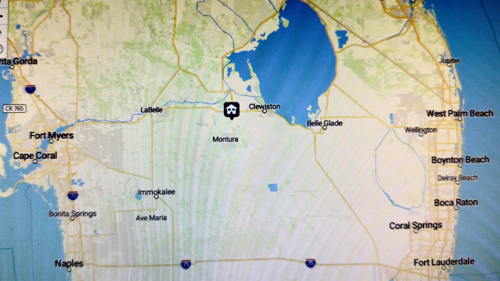 This map shows the region of South Florida surrounding Lake Okeechobee and nearby cities — 324 Pine Cone Avenue, Clewiston FL 33440, CLEWISTON, FL