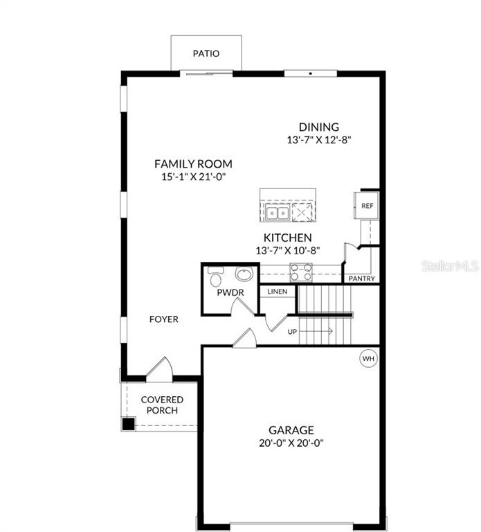 This floor plan shows the first level of a home with a garage and patio — 4446 RIVER BEACON BOULEVARD, DAVENPORT, FL