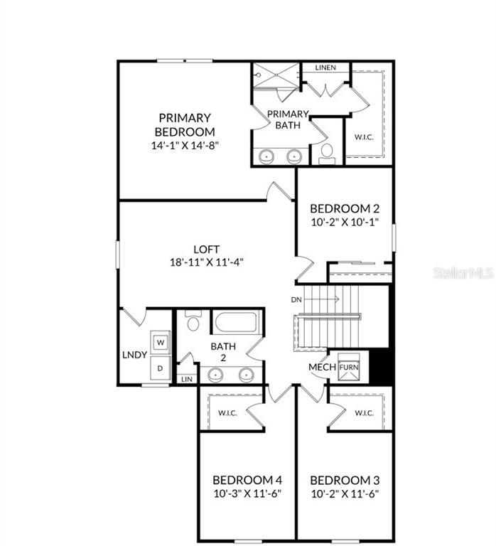 This is a floor plan of a house's second level featuring four bedrooms and a loft — 4446 RIVER BEACON BOULEVARD, DAVENPORT, FL