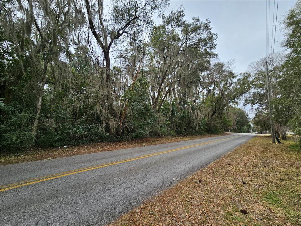 A paved two-lane road runs alongside a wooded area draped in Spanish moss — tbd SW 6TH AVENUE, WILLISTON, FL