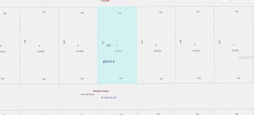 This is a plat map showing a row of rectangular land parcels along a lagoon — 1114 PLUMOSA DRIVE, INDIAN LAKE ESTATES, FL