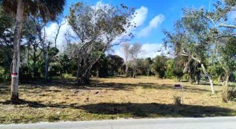 A vacant, grassy lot with scattered trees and a real estate sign under a blue sky — 7507 S Indian River Dr, Fort Pierce FL 34982, FORT PIERCE, FL