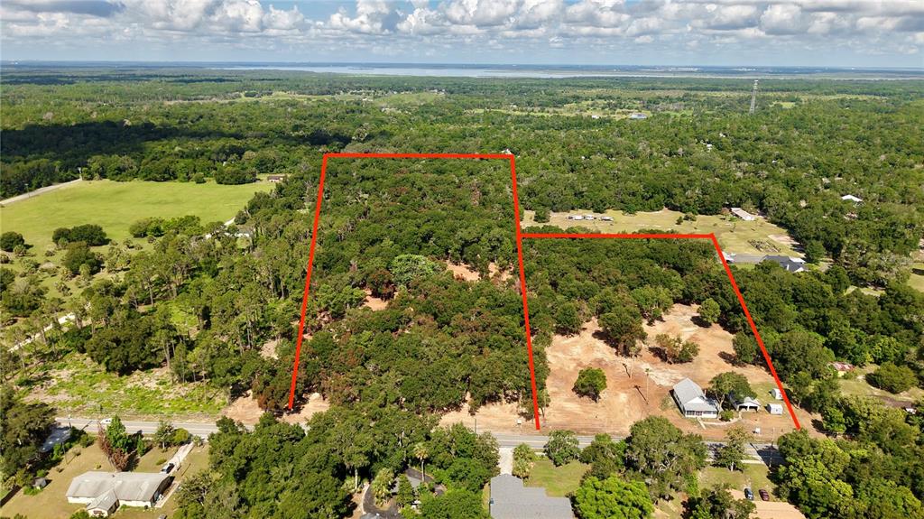 An aerial view shows a large, partially wooded plot of land outlined in red — 450 OLD GENEVA ROAD, GENEVA, FL
