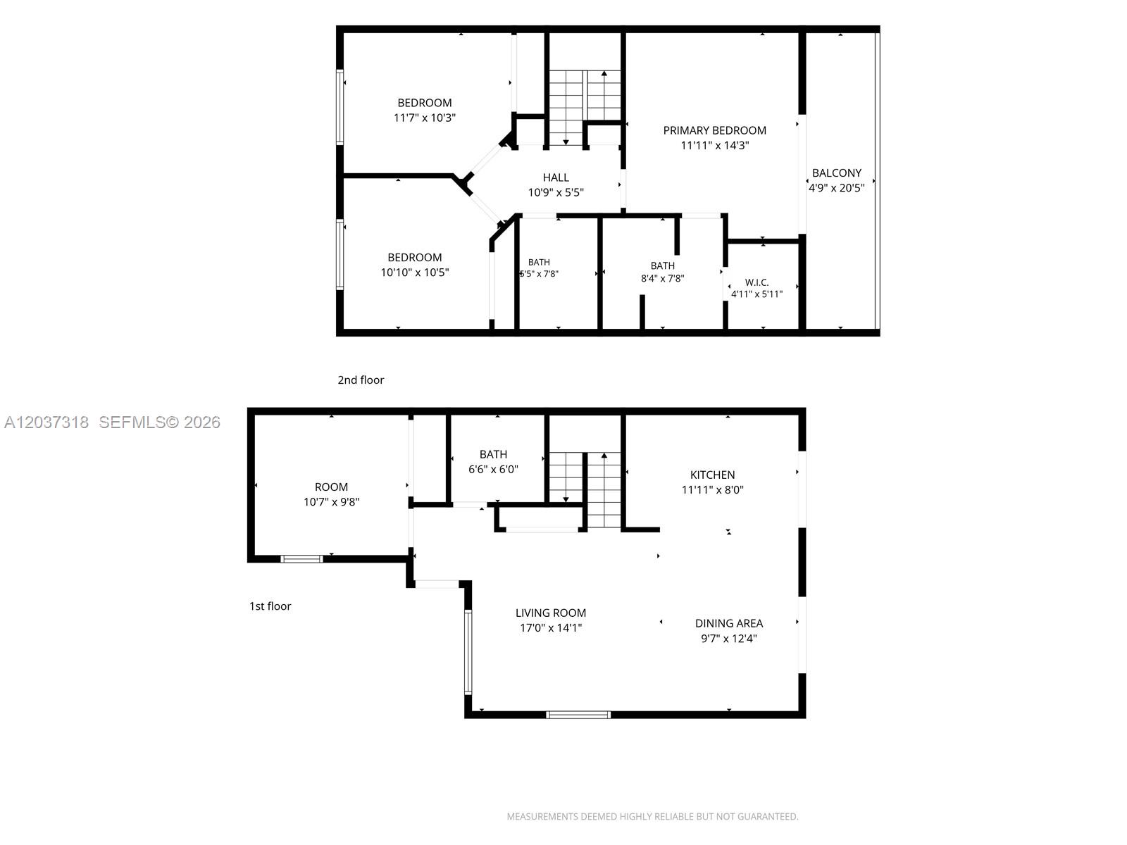 This is a two-story residential floor plan showing room layouts and dimensions — 15561 SW 110th Ter, Miami FL 33196, MIAMI, FL