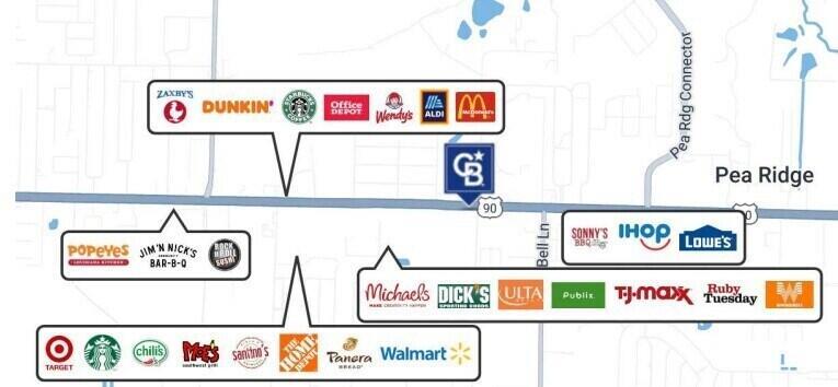 This map displays the locations of various retail stores and restaurants along a highway — 4643 Keyser Lane, FL 32571, FL