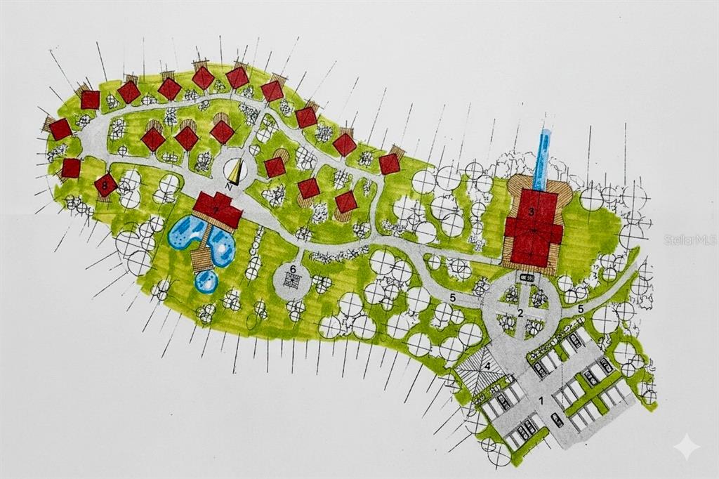 This is a site plan rendering of a resort property featuring cabins and parking areas — CARR 252 KM.HM 22.2, OROCOVIS, PR