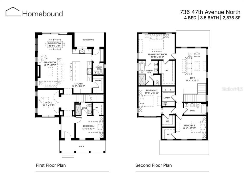 This floor plan shows the layout of a two-story house with four bedrooms and 3.5 bathrooms — 736 47TH AVENUE N, ST PETERSBURG, FL