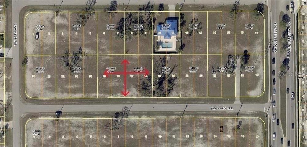This is a map showing a residential block with multiple vacant lots and one house — 1617 SW 23RD TERRACE, CAPE CORAL, FL