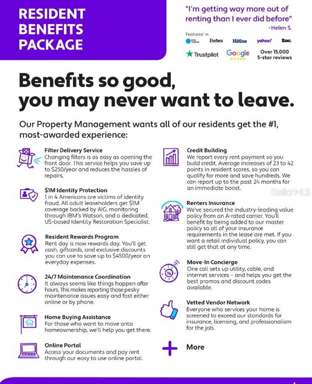 This is an informational flyer detailing the benefits included in a resident package for renters — 1028 HICKORY ROAD, OCALA, FL