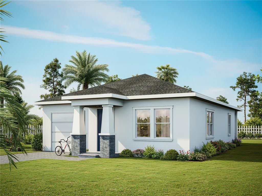 A digital rendering of a single-story house with a white stucco exterior and gray roof — 4004 N 16TH STREET, TAMPA, FL