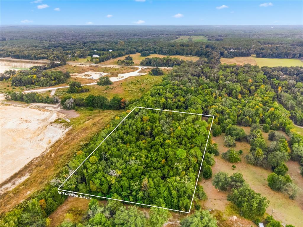 An aerial view shows a rectangular plot of wooded land outlined in white — 20614 NW 10TH PLACE, NEWBERRY, FL