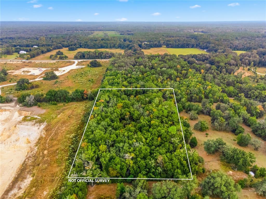 An aerial view shows a rectangular plot of wooded land outlined in white — 20614 NW 10TH PLACE, NEWBERRY, FL