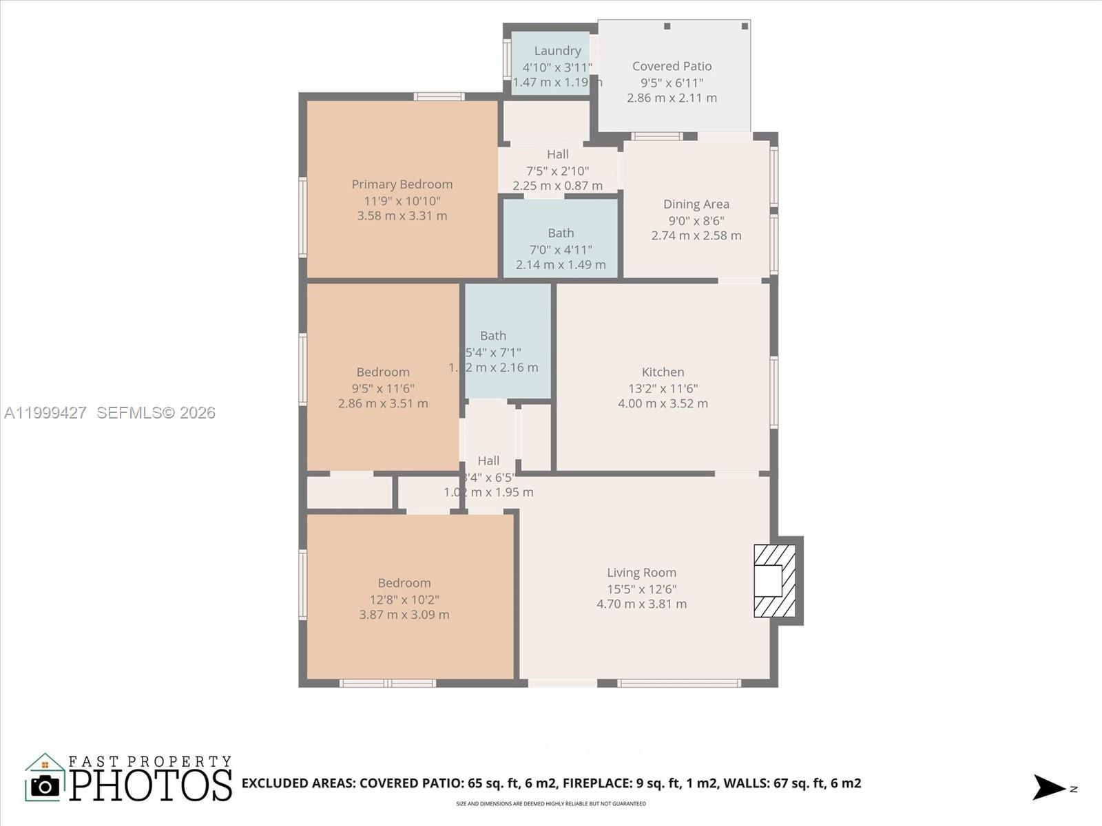 This is a floor plan showing a three-bedroom, two-bathroom home with a living room — 10 SW 72nd Ave, Miami FL 33144, MIAMI, FL