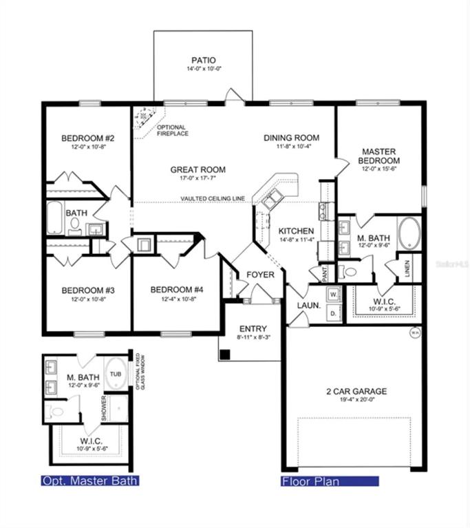 This floor plan shows a four-bedroom house with a two-car garage and optional master bath — 5559 CENTRO AVENUE, NORTH PORT, FL
