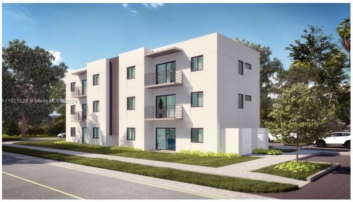This is a digital rendering of a modern three-story apartment building with exterior balconies — 3095 NW 26th Street, Miami FL 33142, MIAMI, FL