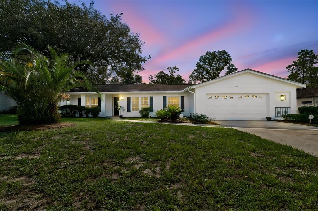 A single-story house with white stucco walls, a dark roof, and a two-car garage — 507 ROLLINGVIEW DRIVE, TEMPLE TERRACE, FL