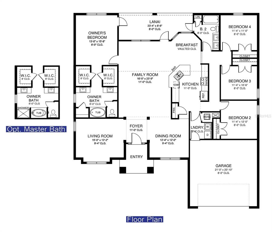 This floor plan shows a four-bedroom house with an open-concept living area and a garage — 1474 NABATOFF STREET, NORTH PORT, FL