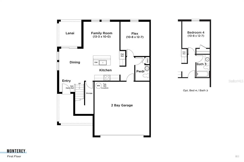 This is a floor plan for the first level of a house with a garage — 2720 MEADOW CREST DRIVE, ST CLOUD, FL