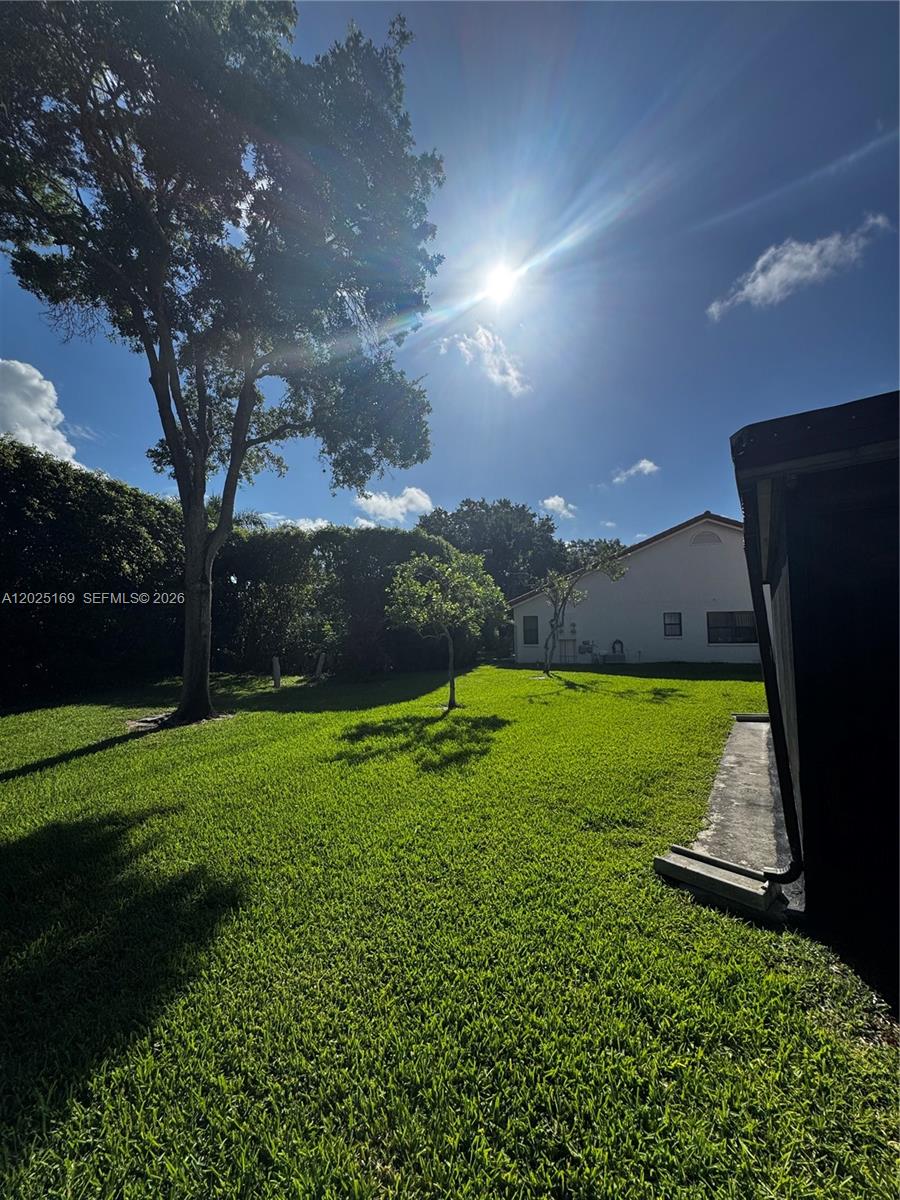 A grassy backyard features a large tree, a small sapling, and a white house exterior — 9699 Pavarotti Ter # 103, Boynton Beach FL 33437, BOYNTON BEACH, FL