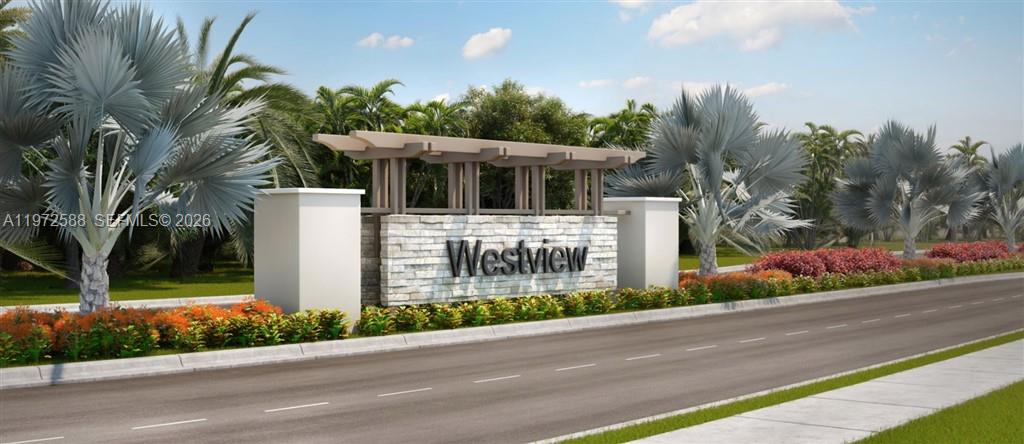This is a digital rendering of a Westview community entrance sign with landscaping and palm trees — 12245 NW 24th Pl, Miami FL 33167, MIAMI, FL
