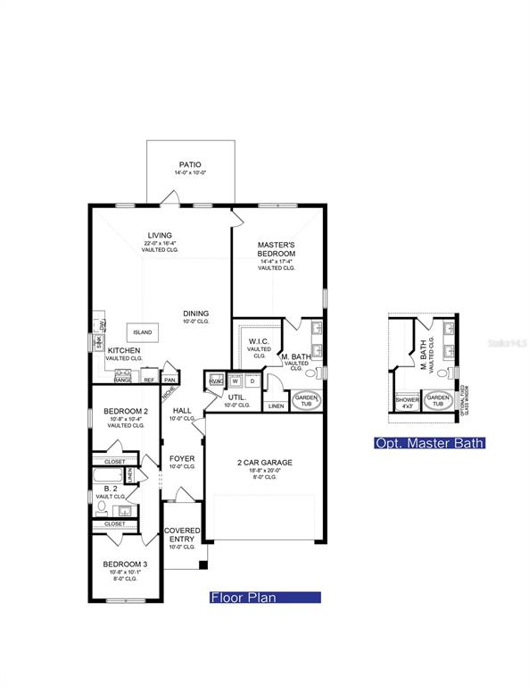 This is a floor plan for a three-bedroom house with a two-car garage and patio — 12535 NE 48TH TERRACE, OXFORD, FL