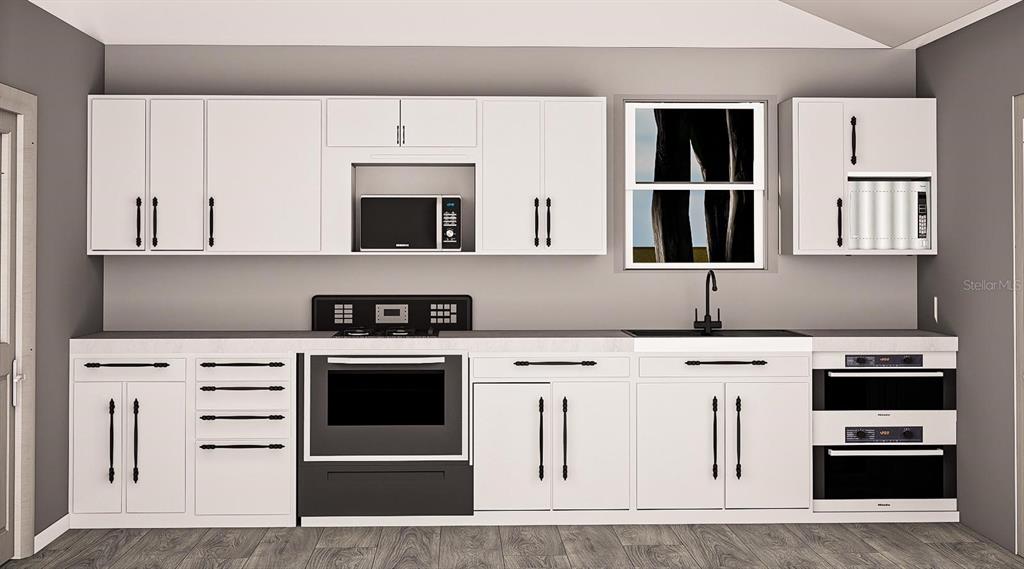 This is a digital rendering of a modern kitchen with white cabinets and black appliances — 00 NW FALCON AVENUE, DUNNELLON, FL